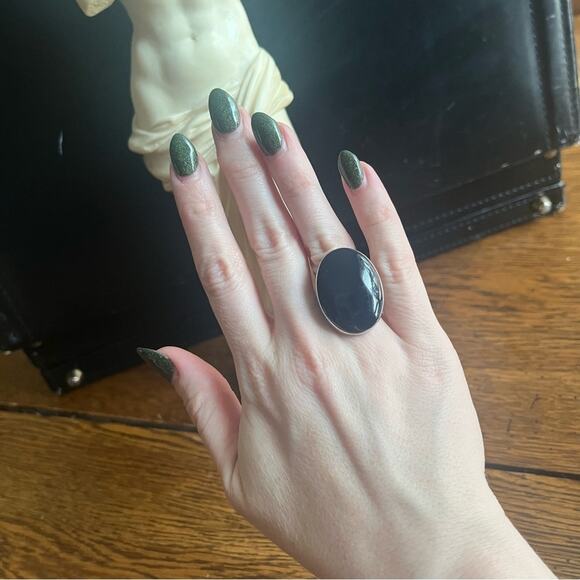 Vintage Large Oval DARK Blue Chunky Cabochon 925 Sterling Silver MEXICO Ring - Picture 9 of 16